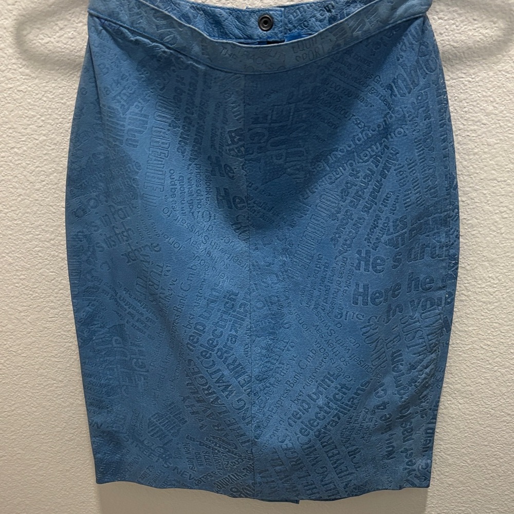 Vintage Blue Textured word leather Women's Skirt